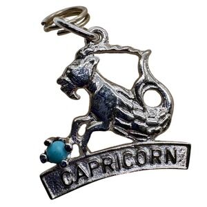 Vintage‎ Sterling Silver Capricorn Zodiac Charm Turquoise Bead Sea Goat 1.72g